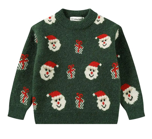 SMILING PINKER Little Girls Christmas Sweater Chunky Knitted Santa Reindeer Pullover Warm Winter Top(6 YearsDark Green)