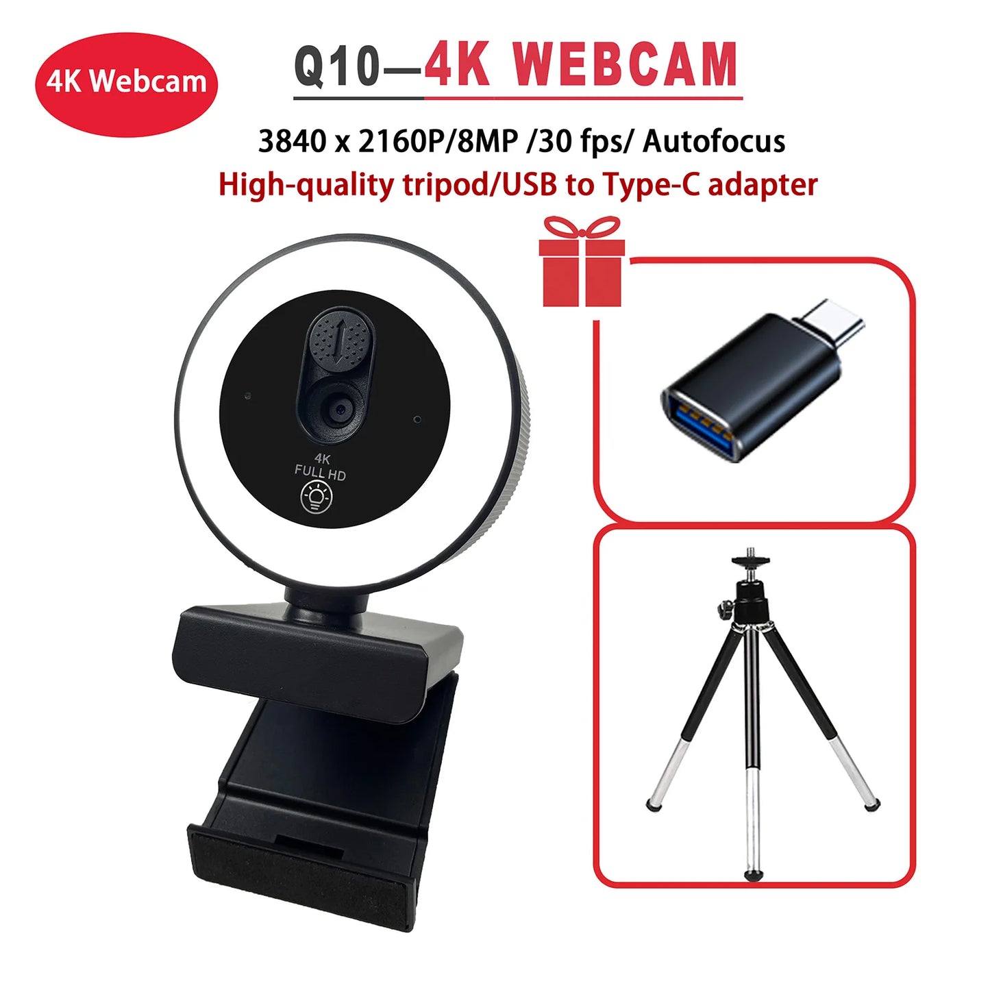 4K Pro Webcam with Ring Light - Ultimate Streamer Gift Set