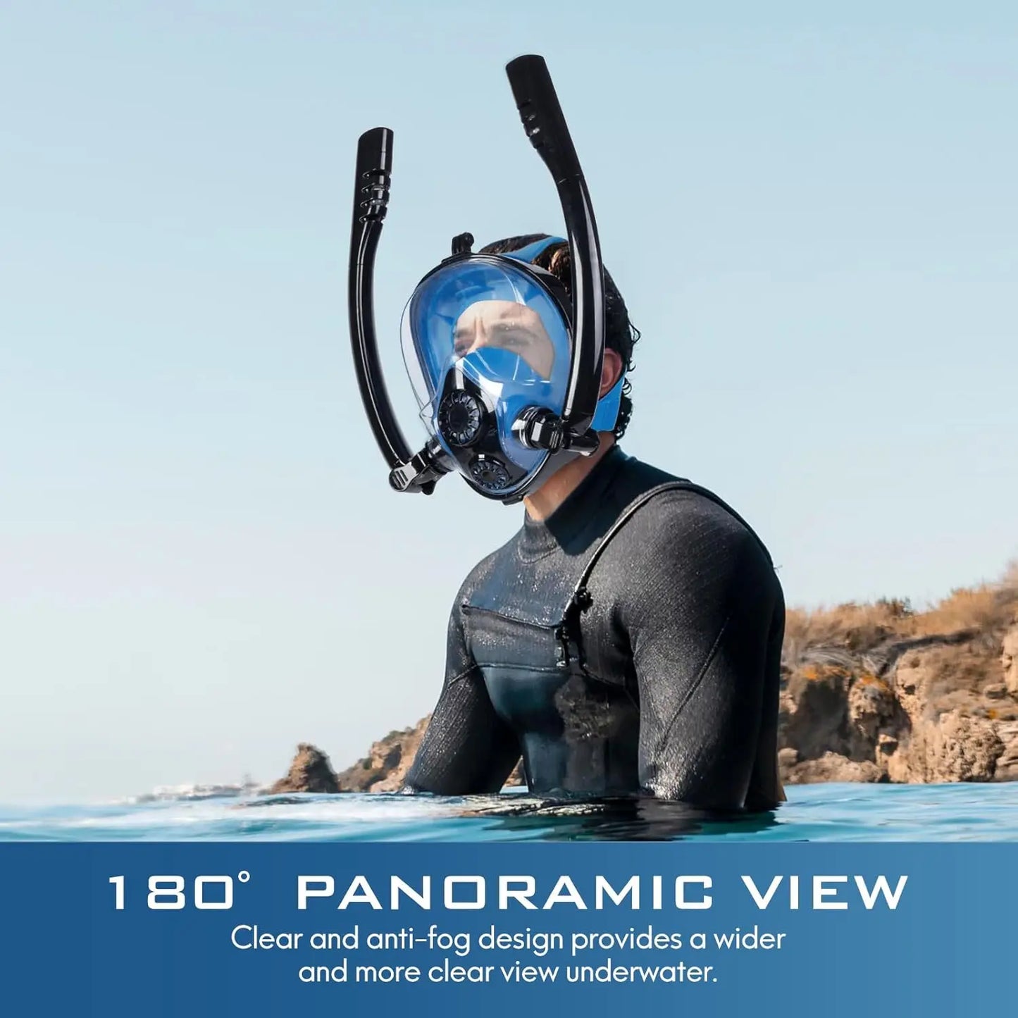 Snorkel Mask - 180° Panoramic Vision, Anti-Fog, Dual Breathing Tube