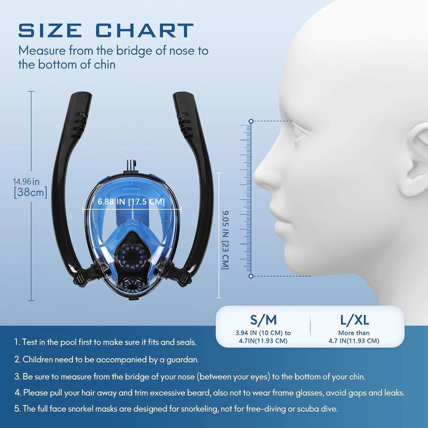 Snorkel Mask - 180° Panoramic Vision, Anti-Fog, Dual Breathing Tube