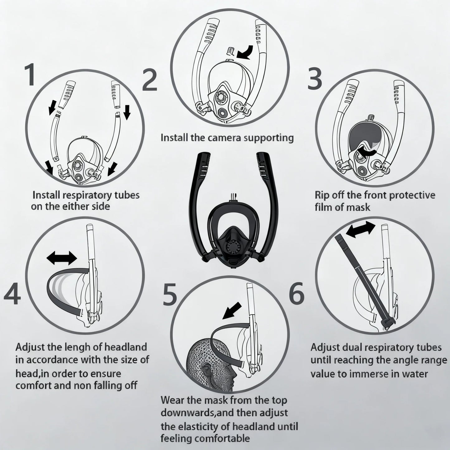 Snorkel Mask - 180° Panoramic Vision, Anti-Fog, Dual Breathing Tube