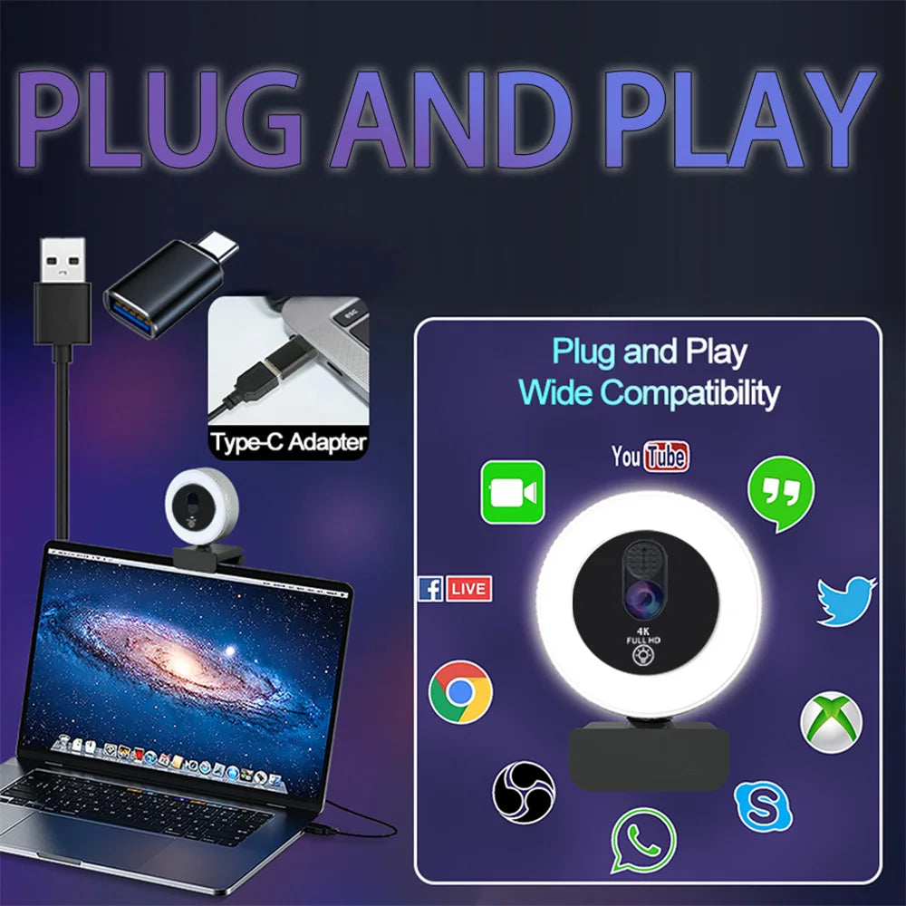 4K Pro Webcam with Ring Light - Ultimate Streamer Gift Set