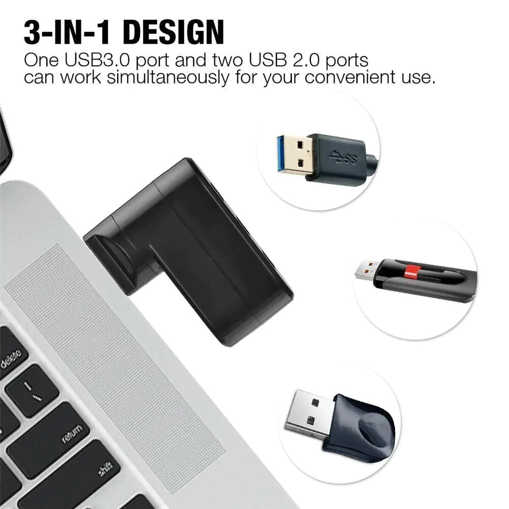3-Port USB 3.0 Hub Splitter - Desktop & Laptop Adapter