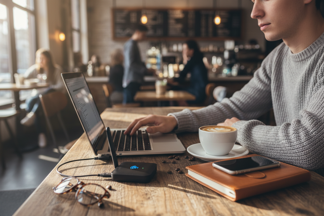 National Cappuccino Day Travel Bundle - WiFi Hotspot, Power Bank & Charging Notebook