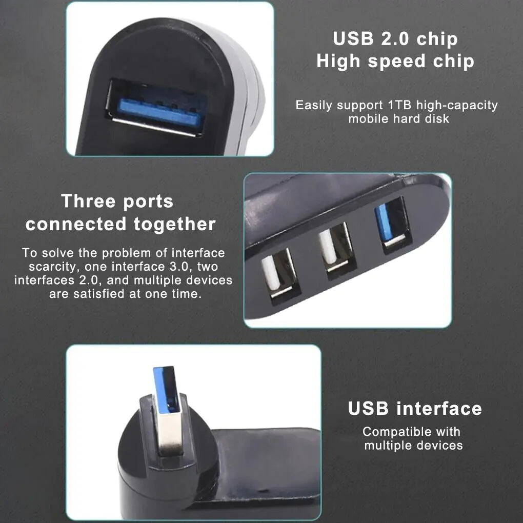 3-Port USB 3.0 Hub Splitter - Desktop & Laptop Adapter