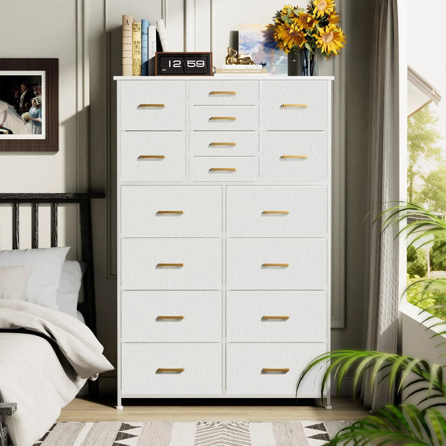 YILQQPER Tall Dresser for Bedroom16 Drawer Dressers & Chests of Drawers Fabric Bedroom Dresser with Wood Top Metal Frame Tall Storage Tower for Closet White