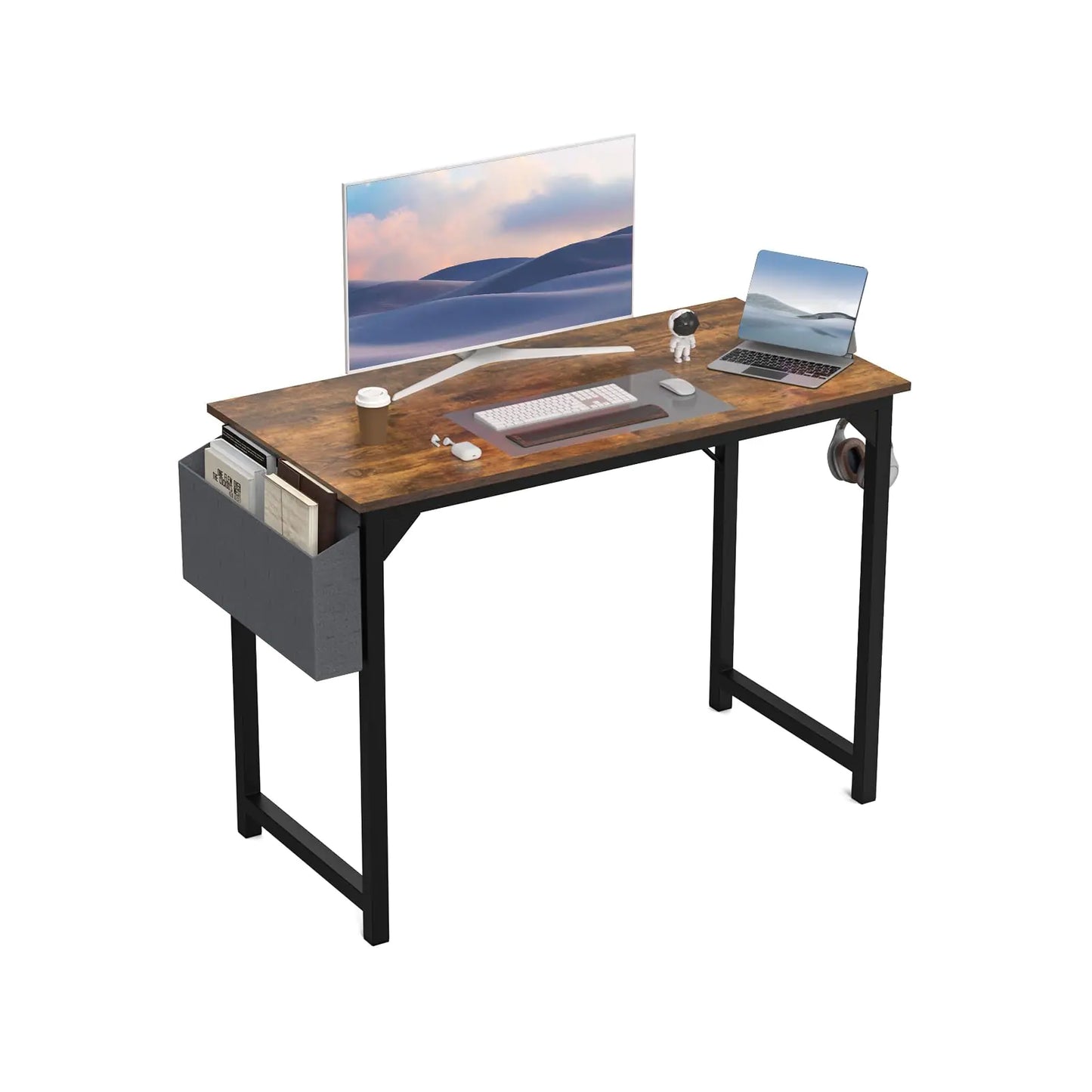 DUMOS 40 Inch Computer Desk - Modern Brown Home Office Writing Table
