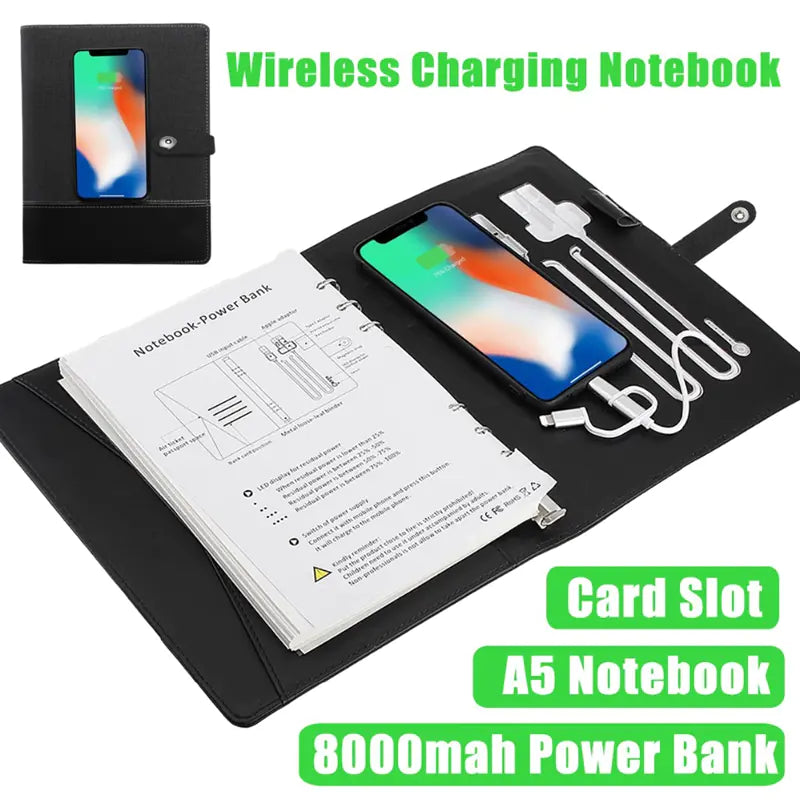 Wireless Charging Notebook with Power Bank & USB